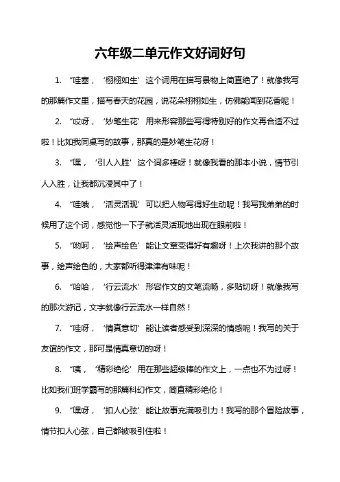 六年级二单元作文好词好句