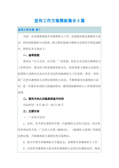 宣传工作方案模板集合5篇