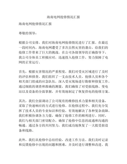 海南电网抢修情况汇报