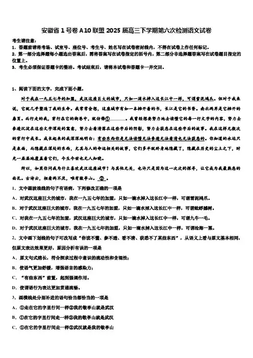 安徽省1号卷A10联盟2025届高三下学期第六次检测语文试卷含解析