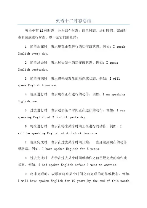 英语十二时态总结