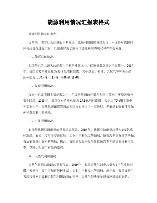 能源利用情况汇报表格式