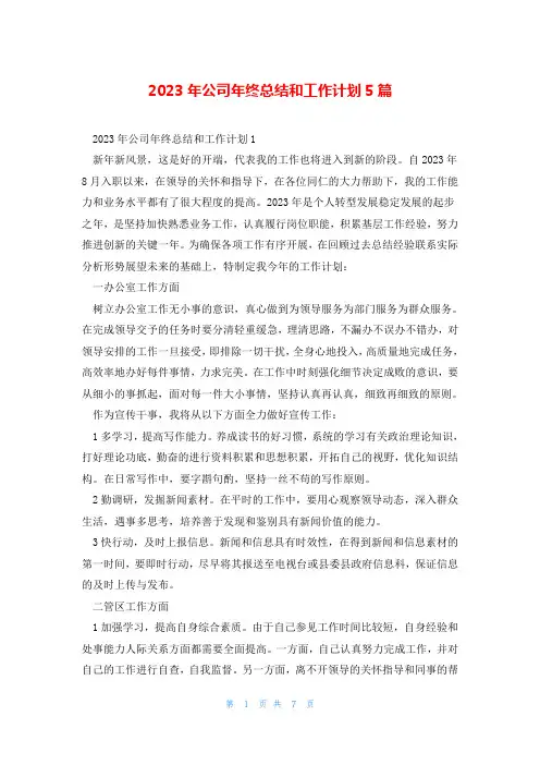 2023年公司年终总结和工作计划5篇