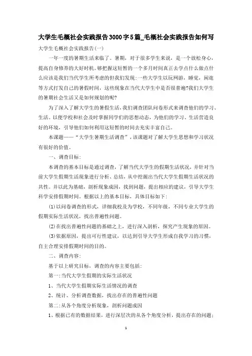 大学生毛概社会实践报告3000字5篇_毛概社会实践报告如何写