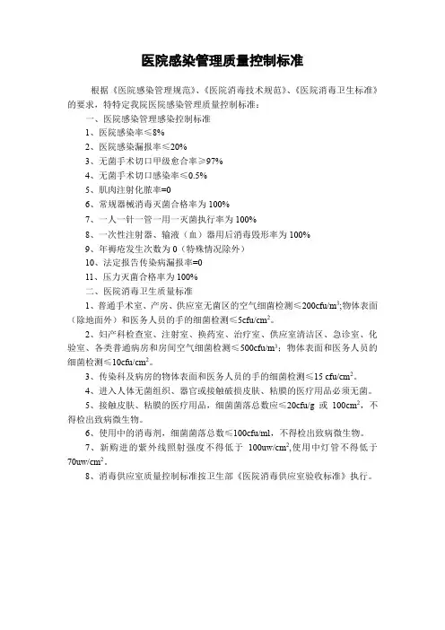 医院感染管理质量控制标准