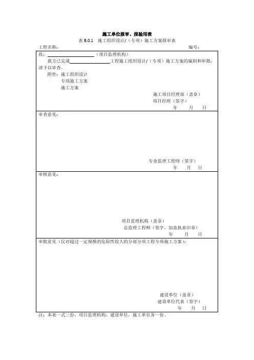 施工单位报审报验用表