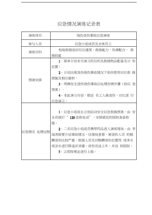 烫伤事故应急救援演练记录