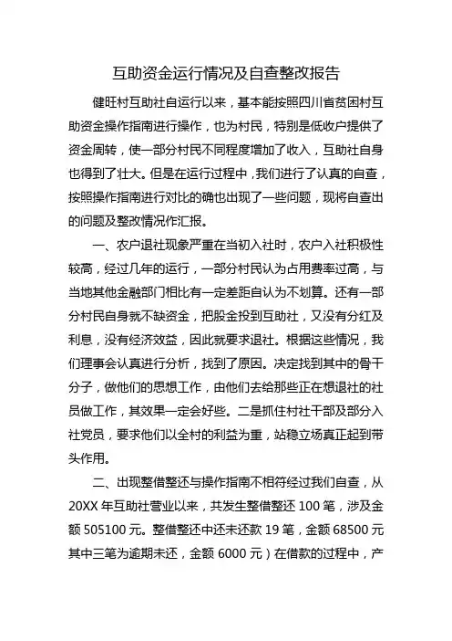 互助资金运行情况及自查整改报告