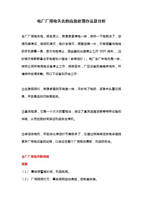 电厂厂用电失去的应急处理办法及分析