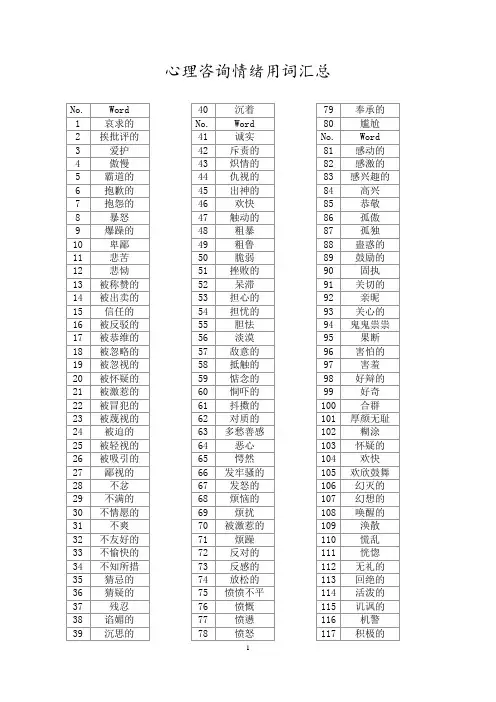 心理咨询情绪用词汇总