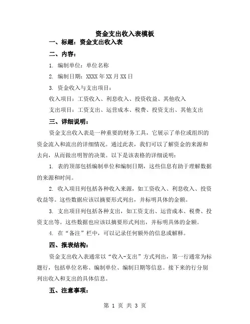 资金支出收入表模板