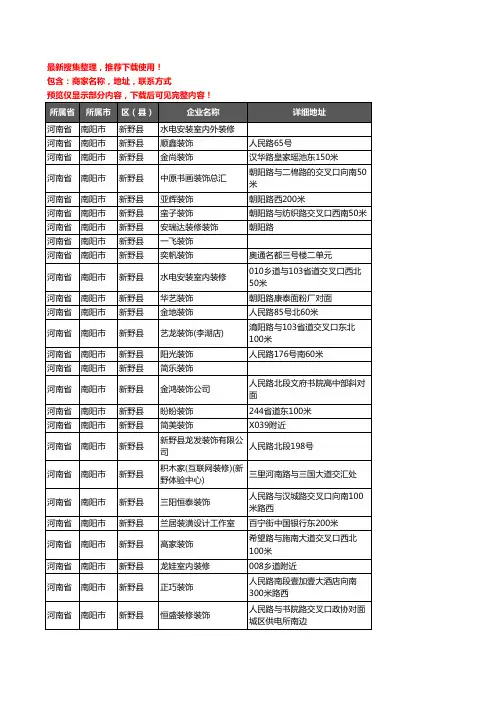 新版河南省南阳市新野县装修公司企业公司商家户名录单联系方式地址大全78家