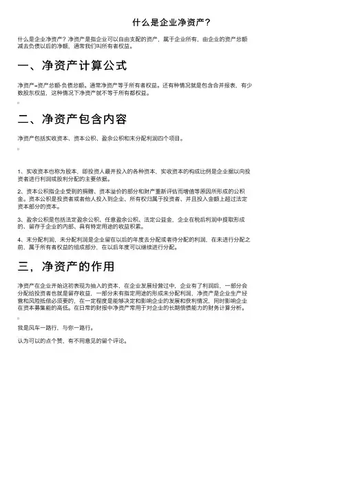 什么是企业净资产？