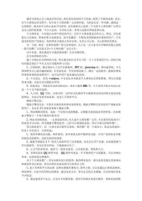 我个人博客推广方法和经验总结报告