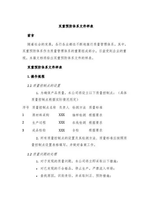双重预防体系文件样表