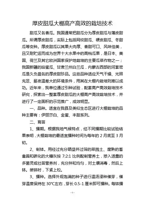 厚皮甜瓜大棚高产高效的栽培技术