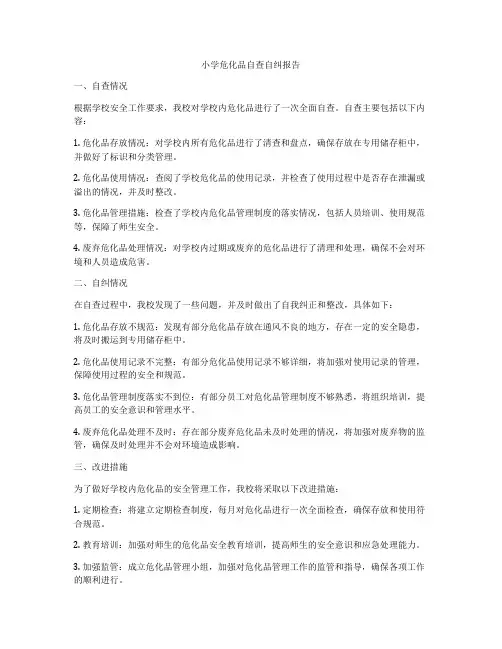 小学危化品自查自纠报告