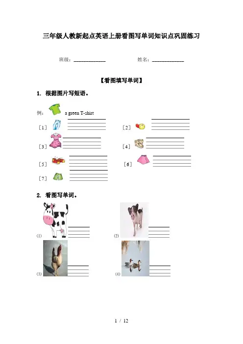 三年级人教新起点英语上册看图写单词知识点巩固练习