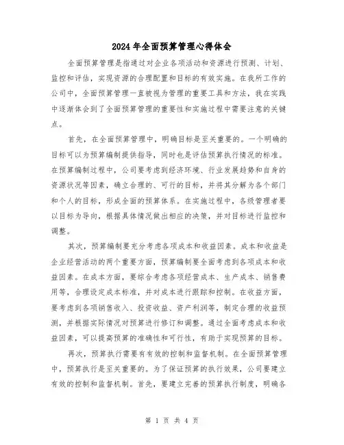2024年全面预算管理心得体会(2篇)