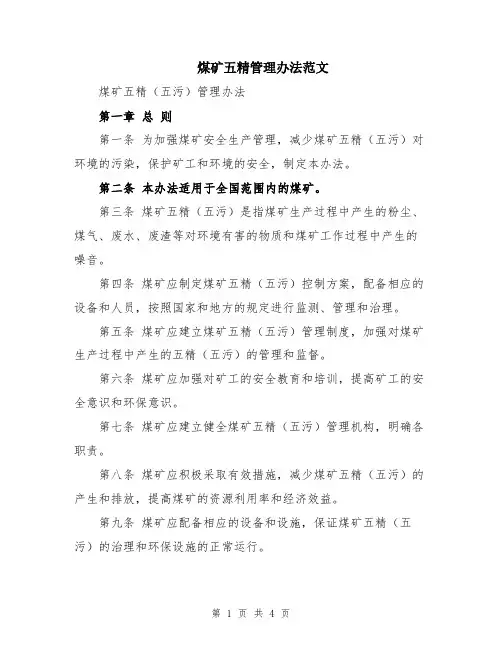煤矿五精管理办法范文