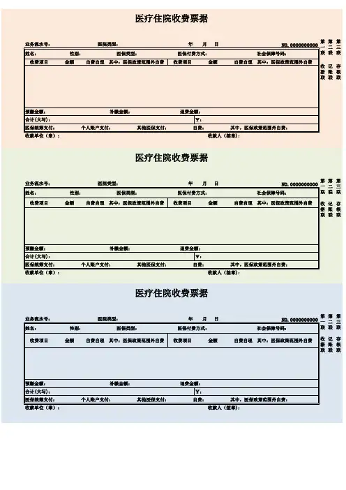 医疗住院收费三色Excel单据