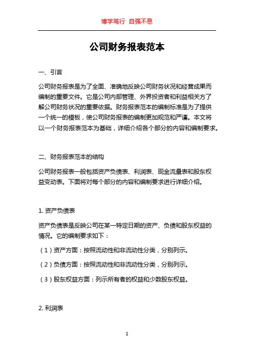公司财务报表范本