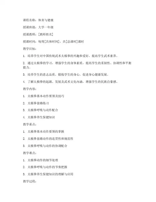 大学武术太极教案完整版