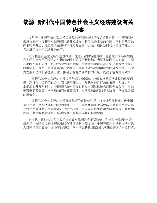 能源 新时代中国特色社会主义经济建设有关内容