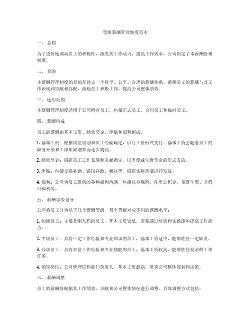 等级薪酬管理制度范本