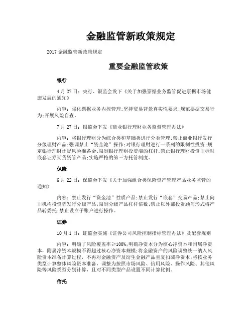 金融监管新政策规定