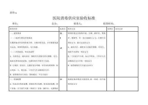 二级医院供应室验收标准