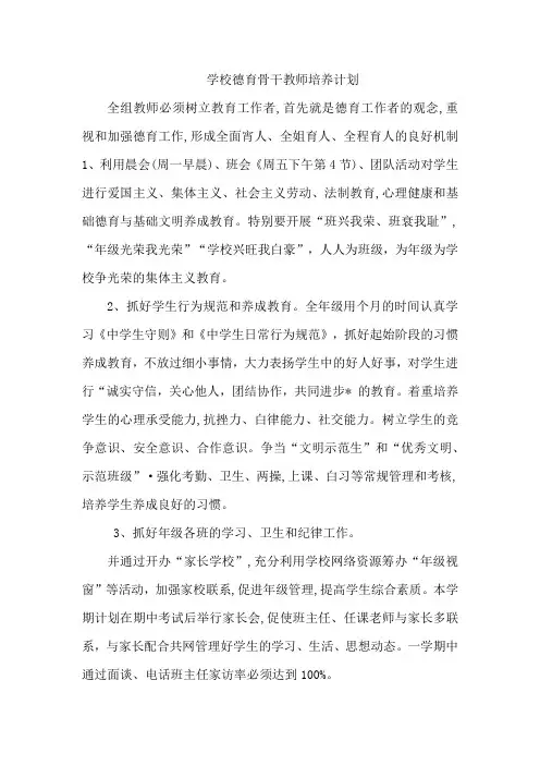 学校德育骨干教师培养计划