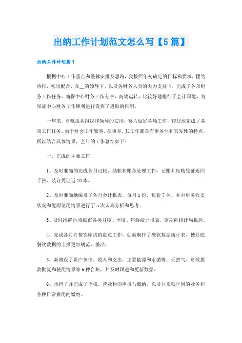 出纳工作计划范文怎么写【5篇】