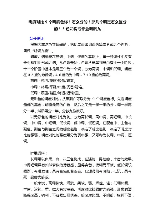 明度对比9个明度色标！怎么分的！那几个调是怎么区分的！！色彩构成作业明度九