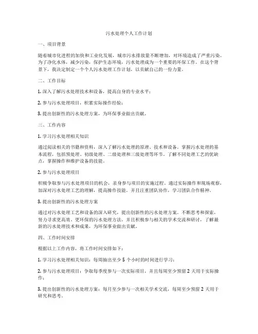 污水处理个人工作计划