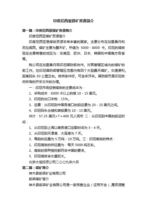 印度尼西亚煤矿资源简介