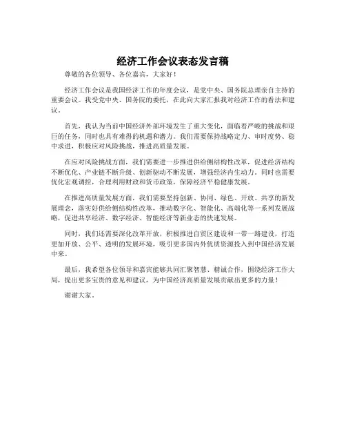 经济工作会议表态发言稿