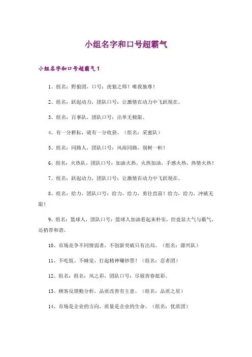 2024年小组名字和口号超霸气