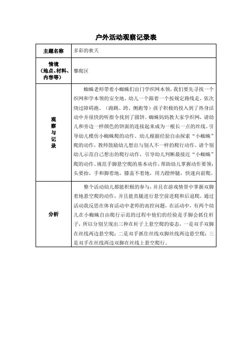 中班户外区域游戏观察记录表