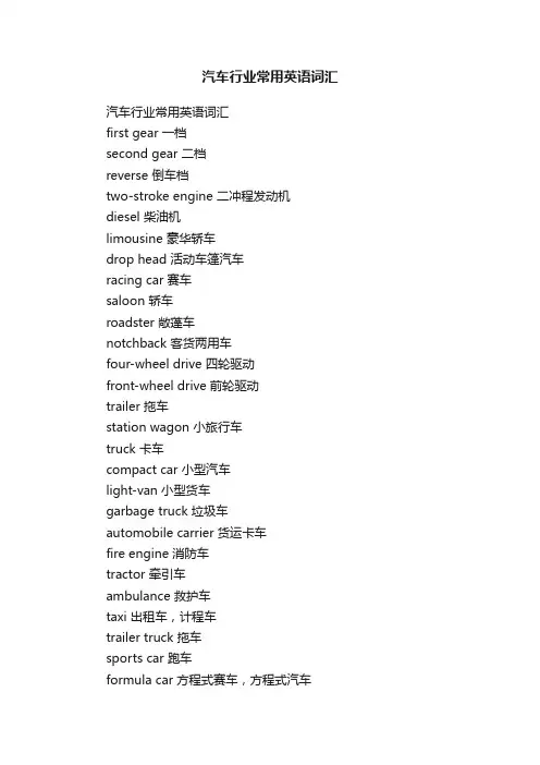汽车行业常用英语词汇