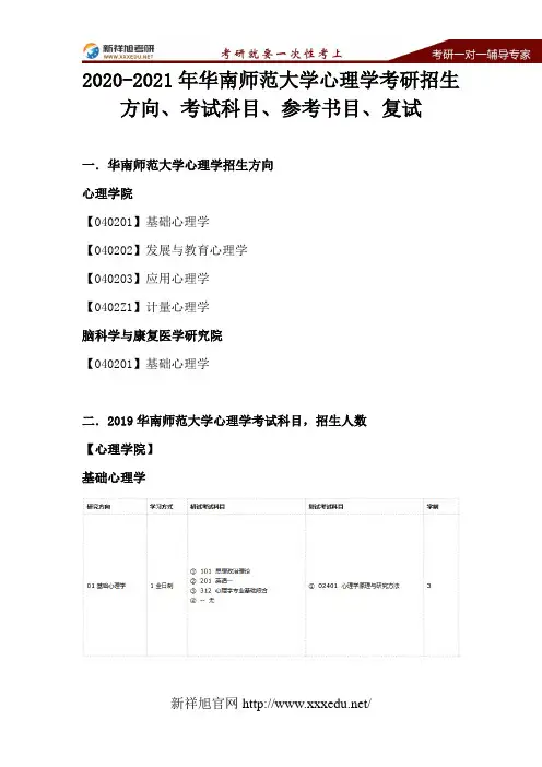 2020-2021年华南师范大学心理学考研招生方向、考试科目、参考书目、复试—新祥旭考研