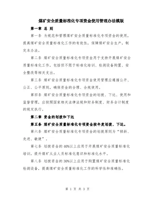 煤矿安全质量标准化专项资金使用管理办法模版