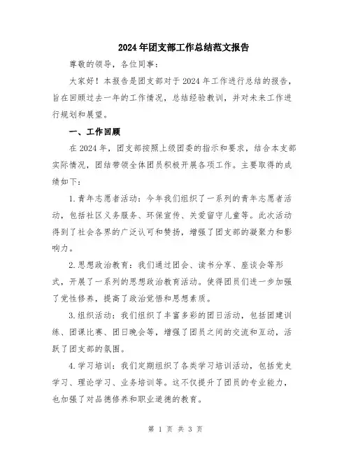 2024年团支部工作总结范文报告