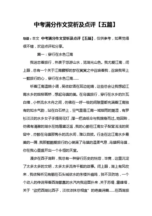 中考满分作文赏析及点评【五篇】