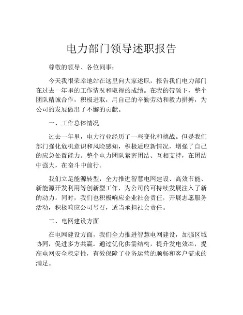 电力部门领导述职报告