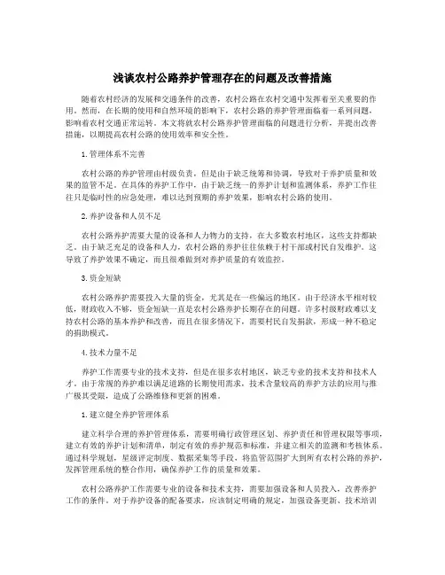 浅谈农村公路养护管理存在的问题及改善措施