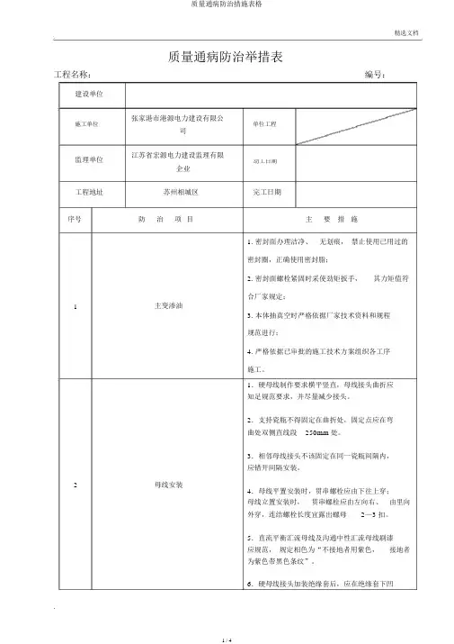 质量通病防治措施表格
