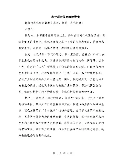 农行副行长竞选演讲稿（二篇）