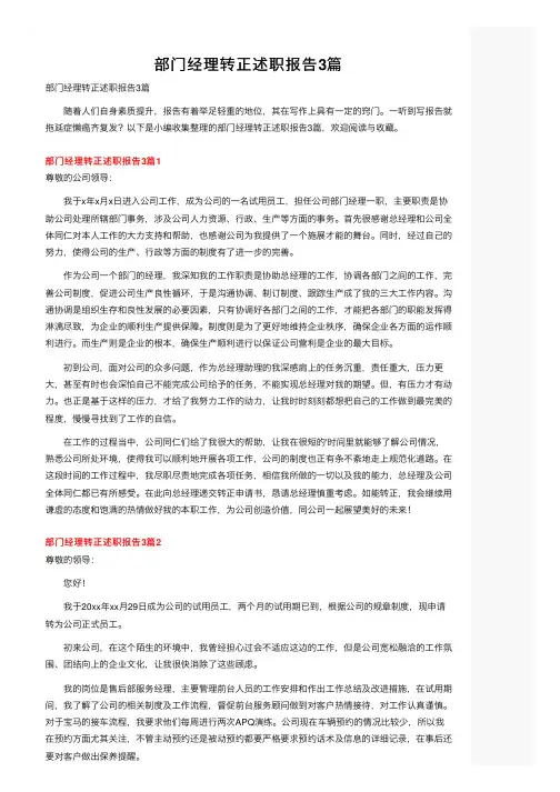 部门经理转正述职报告3篇