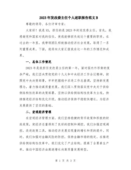 2023年发改委主任个人述职报告范文B